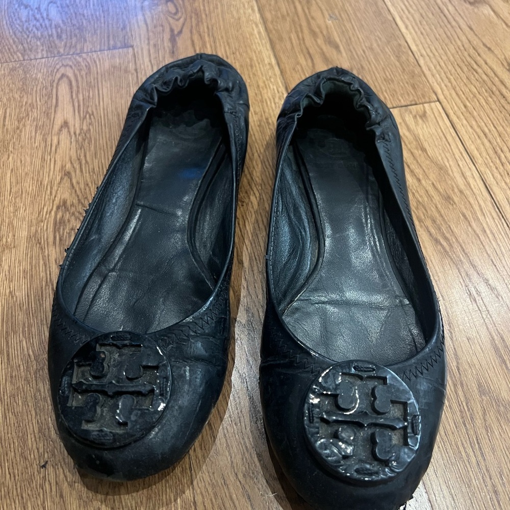 Tory Burch Black Flats with Logo Accent